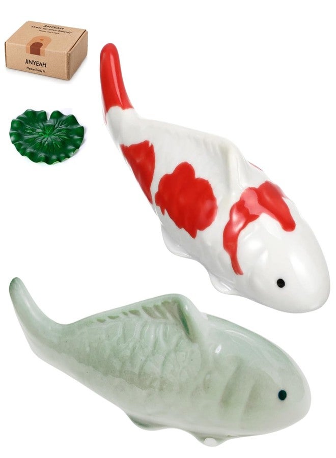 JINYEAH Ceramic Koi Fish Pond Decor 2Pcs Fake Fish Floating Aquarium Decor Floating Koi Fish Decor Fake Swimming Fish for Birdbath Pond Fountain Fake Aquarium Decor Tea Pet - Image 1